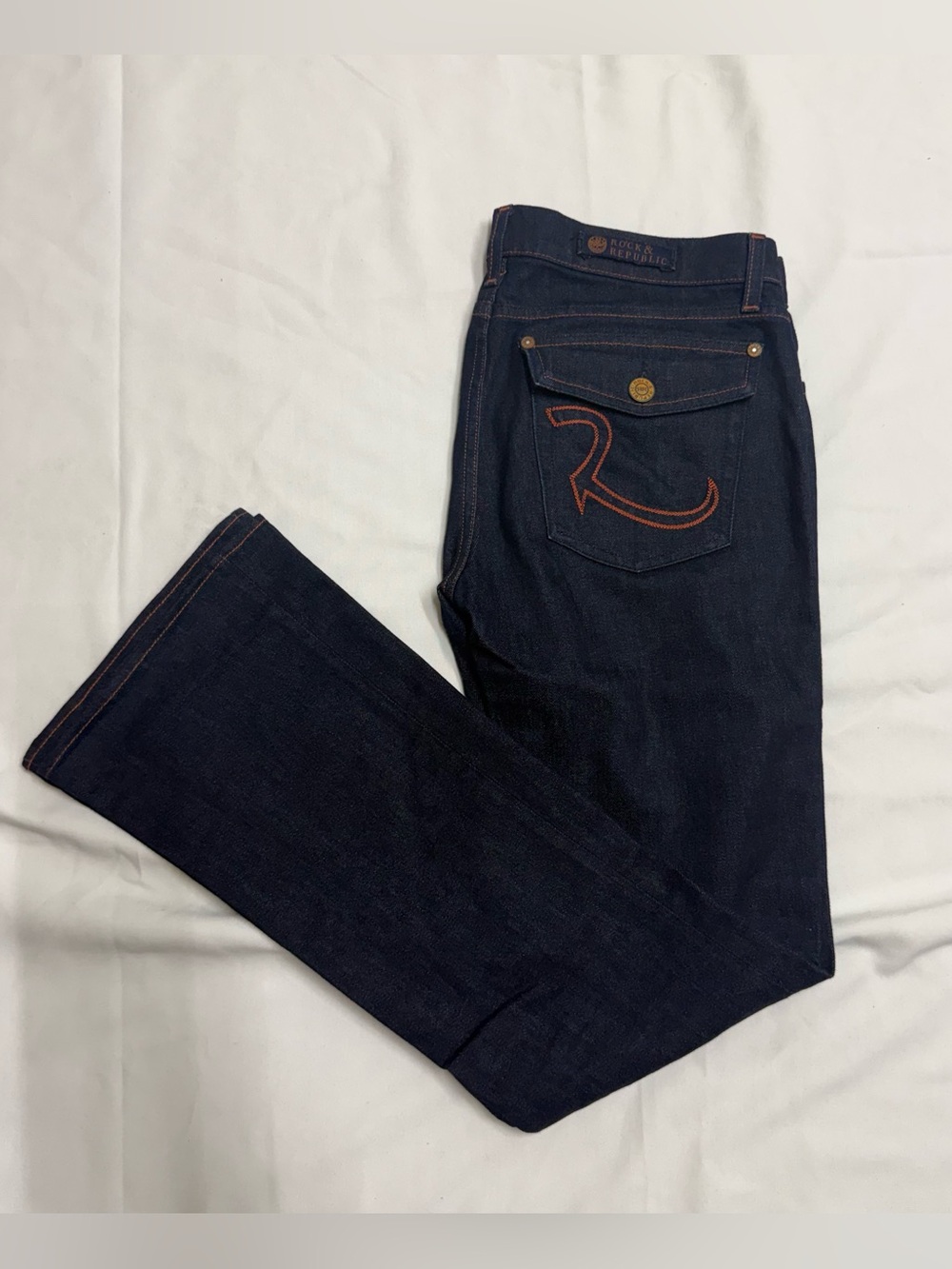 Rock & Republic Dark Indigo Jeans with Orange Accent Stitching